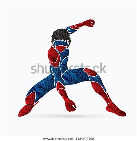 Superhero Landing Action Cartoon Superhero Man Stock Vector Royalty