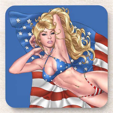 American Flag Bikini Pinup Girl By Al Rio Drink Coaster Zazzle