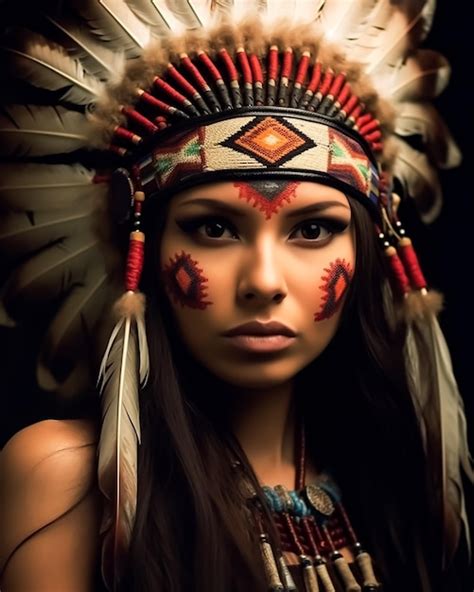 Premium Ai Image Native American Indian Model In Full Costumes