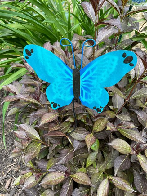 Blue Metal Butterfly Garden Stakegarden Decor Garden Stake Etsy