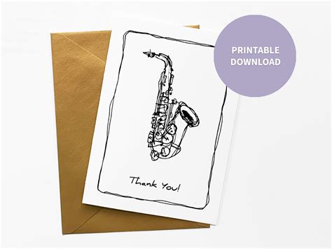 Saxophone Printable Thank You Card For Music Teacher Kids Musical