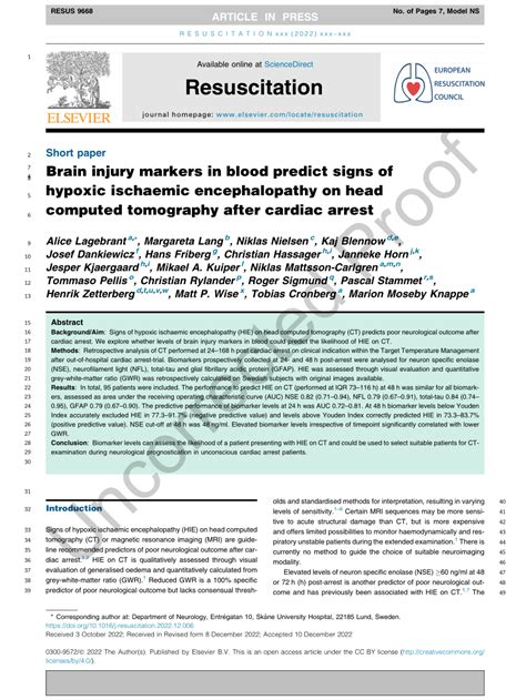 Pdf Brain Injury Markers In Blood Predict Signs Of Hypoxic Ischaemic