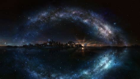 Wallpaper Night Water Rock Milky Way Nebula