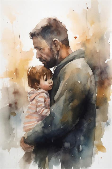 Premium Photo A Watercolor Painting Of A Father And His Daughter