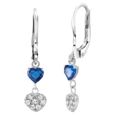 White Gold Earrings With Heart Shaped Pave Diamond Charm Heart Shaped