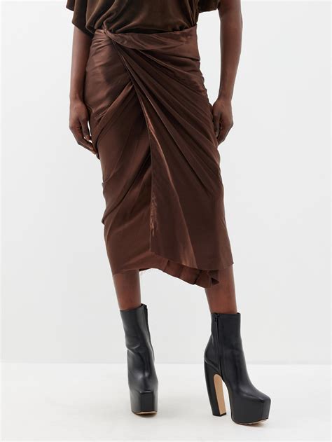 Rick Owens Draped Cupro Satin Wrap Skirt In Brown Lyst