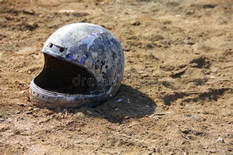 Old Helmet Abandon On The Ground Stock Image Image Of Soil Plastic