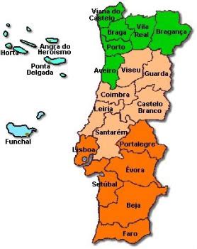 Mapas del Mundo: Distritos en mapa de Portugal