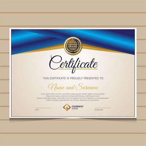 Modelo De Certificado De Diploma Azul E Dourado Elegante Vetor Premium
