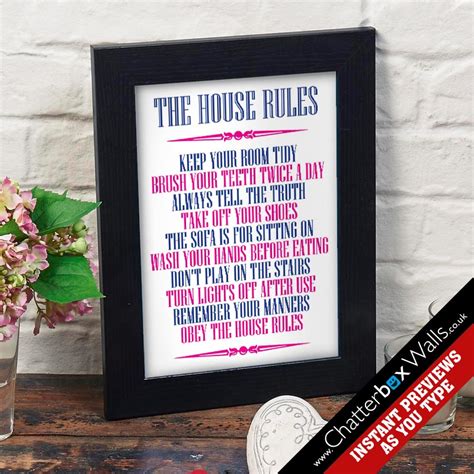 Personalised House Rules Poster Print Chatterbox Walls