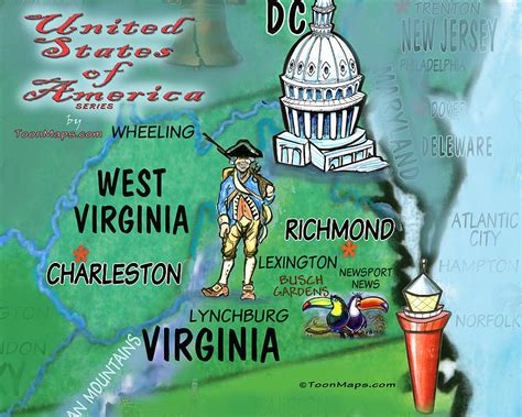 Virginia West Virginia Fun Map Digital Art By Kevin Middleton Pixels