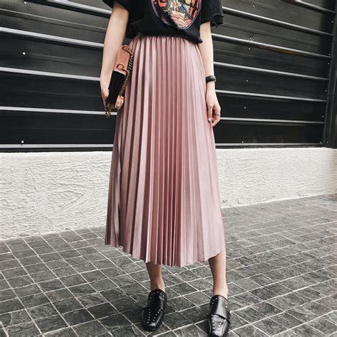 Pink Pleated Skirt Outfit Winter Pink Maxi Skirt Outfit Long Pink Skirt Satin Pleated Skirt