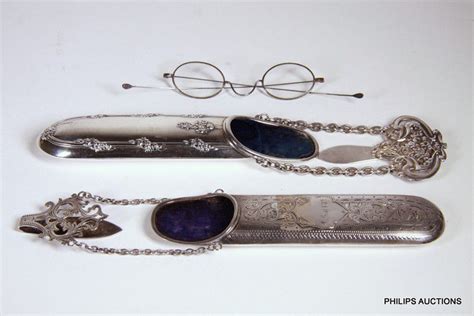 Silver Chatelaine Spectacles Cases With Art Nouveau Decoration Optical Eye Glasses