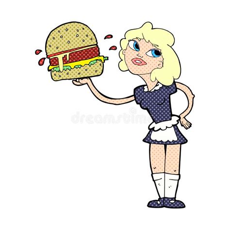 Cartoon Waitress Serving Burger Stock Illustration Illustration Of Retro Waitress 52971247