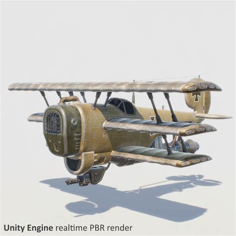 Steampunk Airplane Lowpoly Ue4 Unity Military Aircraft Warplane Old