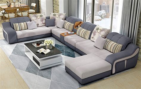 My Aashis Luxury Modern U Shaped Leather Fabric Corner Sectional Sofa