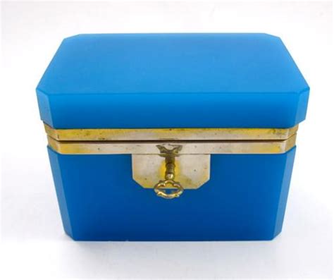 Antique French Blue Opaline Glass Casket Box