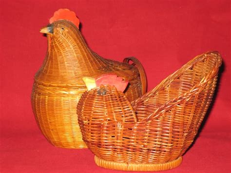 Wicker Rooster Hen Basketchicken Rooster Hen Basketsvintage