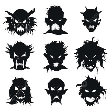 Horror And Scary Faces Halloween Vector Set Silhouette Scary Eyes