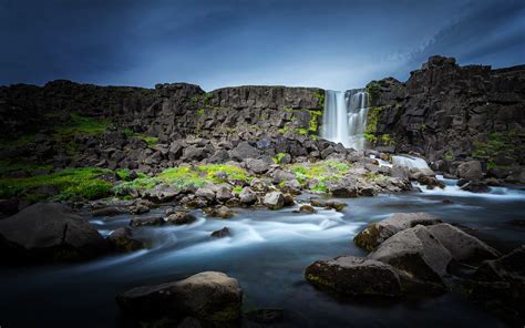 Beautiful Oxararfoss Waterfall In Thingvellir National Park Iceland