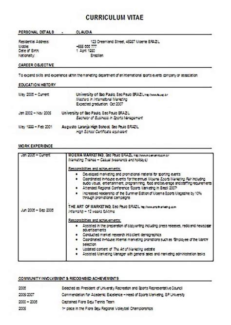 Free Sports Management Resume Template Resume Template Sport