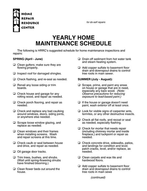 Yearly Home Maintenance Schedule Templates At
