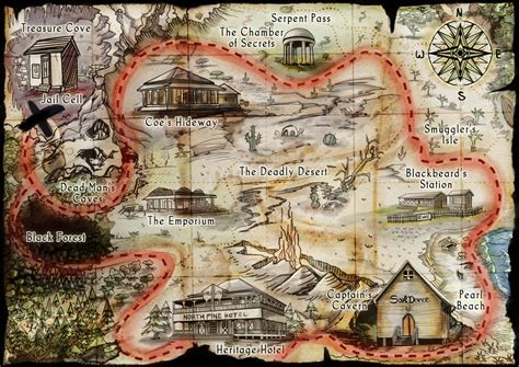 Historic Town Treasure Map Pirate Themed Illustration Feed The