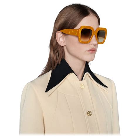 Gucci Square Frame Sunglasses Yellow Gucci Eyewear Avvenice