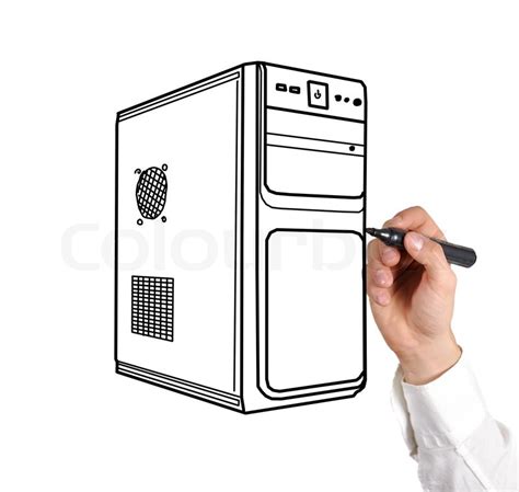 Hand Drawing Computer System Unit On A White Background Stock Photo