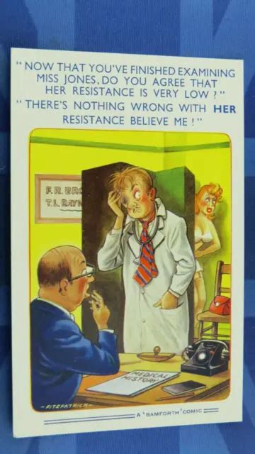 saucy bamforth comic postcard 1950s big boobs nylons stockings doctor medical £7 80 picclick uk