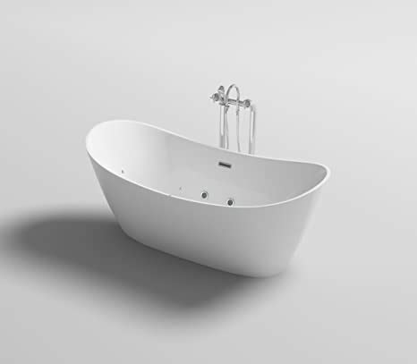 Freistehende Luxus Whirlpool Badewanne Oslo mit 12 Massage Düsen LED