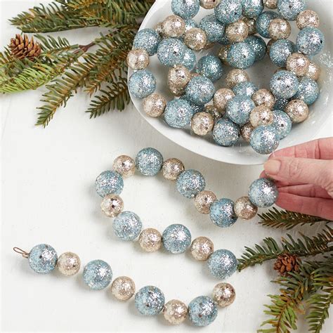 Ice Blue And Platinum Glittered Ball Garland Christmas Garlands