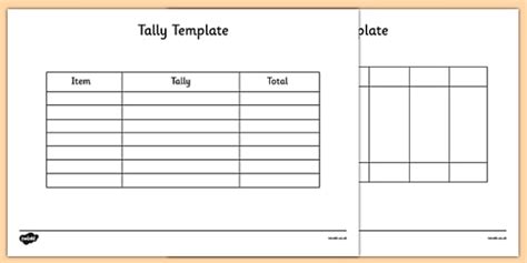 tally template tally template tally chart graph maths