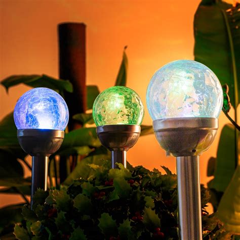 Gigalumi Solar Lights Outdoor Cracked Glass Ball Dual Led Garden