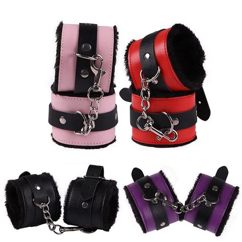 leather plush handcuffs restraint alternative flirting sexy toy bdsm erotic accessories bondage