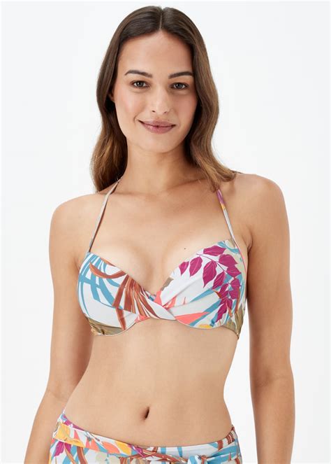 Multicoloured Leaf Print Underwired Bikini Top Matalan