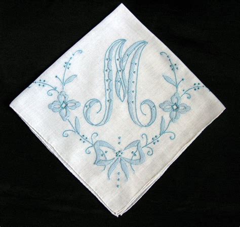 Blue Monogram Handkerchief Monogrammed Hankerchief Initial A Etsy