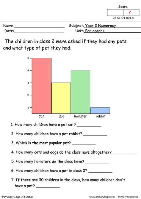 Bar Graph Worksheet First Grade Math Worksheets