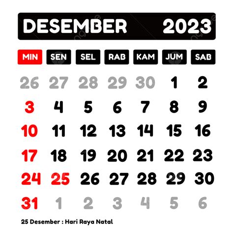 Calendário Indonésio Com Feriados Em Dezembro De 2023 Png Calendário
