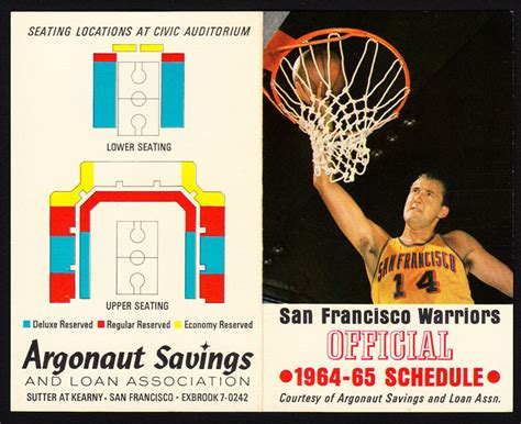 San Francisco Warriors 1964 65 Pocket Schedule Basketball Pocket Schedule