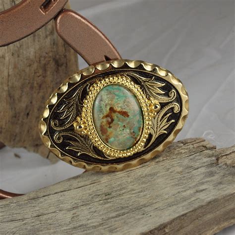 Western Belt Buckle Turquoise Belt Buckle Cowboy Belt Buckle Gold
