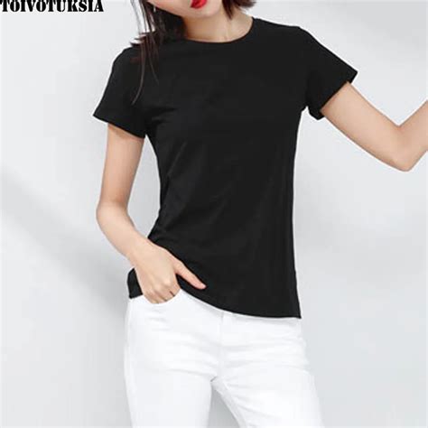 Women T Shirts High Quality Combed Cotton O Neck Black White Short Sleeve Casual T Shirt Summer