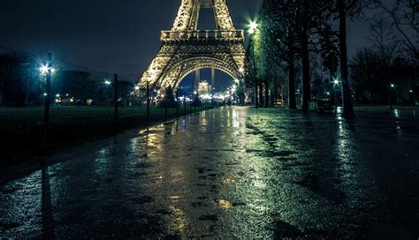 france, Paris, Street, Eiffel, Tower, Night, Street, Lights, Trees ...