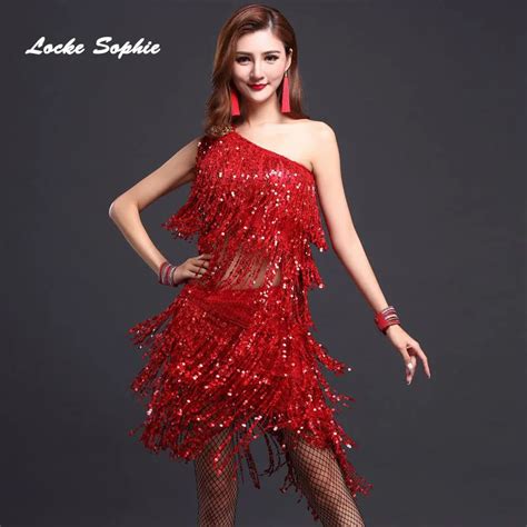 1pcs Womens Sexy Latin Dance Dress 2018 Sequins Tassels Mosaic Dance Costume Dresses Ladies
