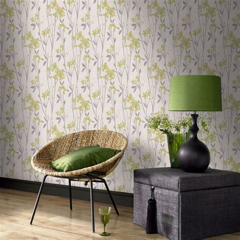 Shop Superfresco Easy Element Green Vinyl Textured Floral Wallpaper At