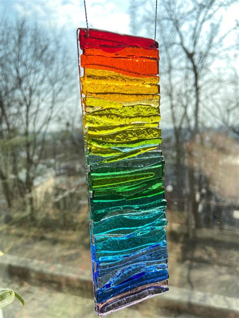 Fused Glass Rainbow Suncatcher Window Glass Decor Rainbow Etsy