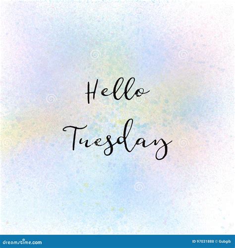 Hello Tuesday Text On Pastel Watercolor Background Stock Illustration
