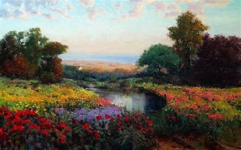Art Painting Oil Flowers Landscape Lake Eric Wallis Meadow Wallpapers Hd Desktop And