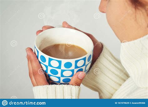 Warm Cup Of Hot Coffee Warming In The Hands Of Girl Stock Image Image