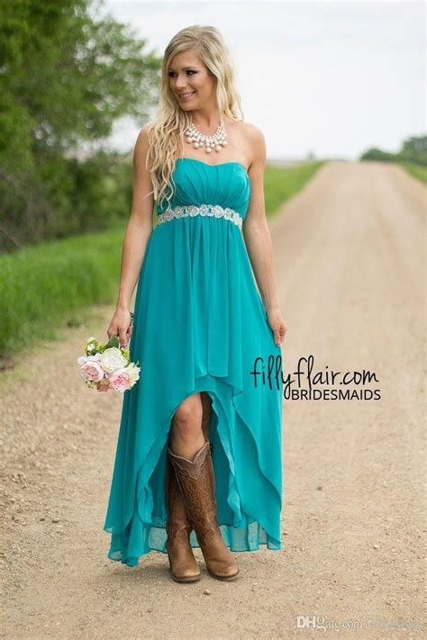 real image hot country western high low turquoise bridesmaid dresses evening party gowns hi lo